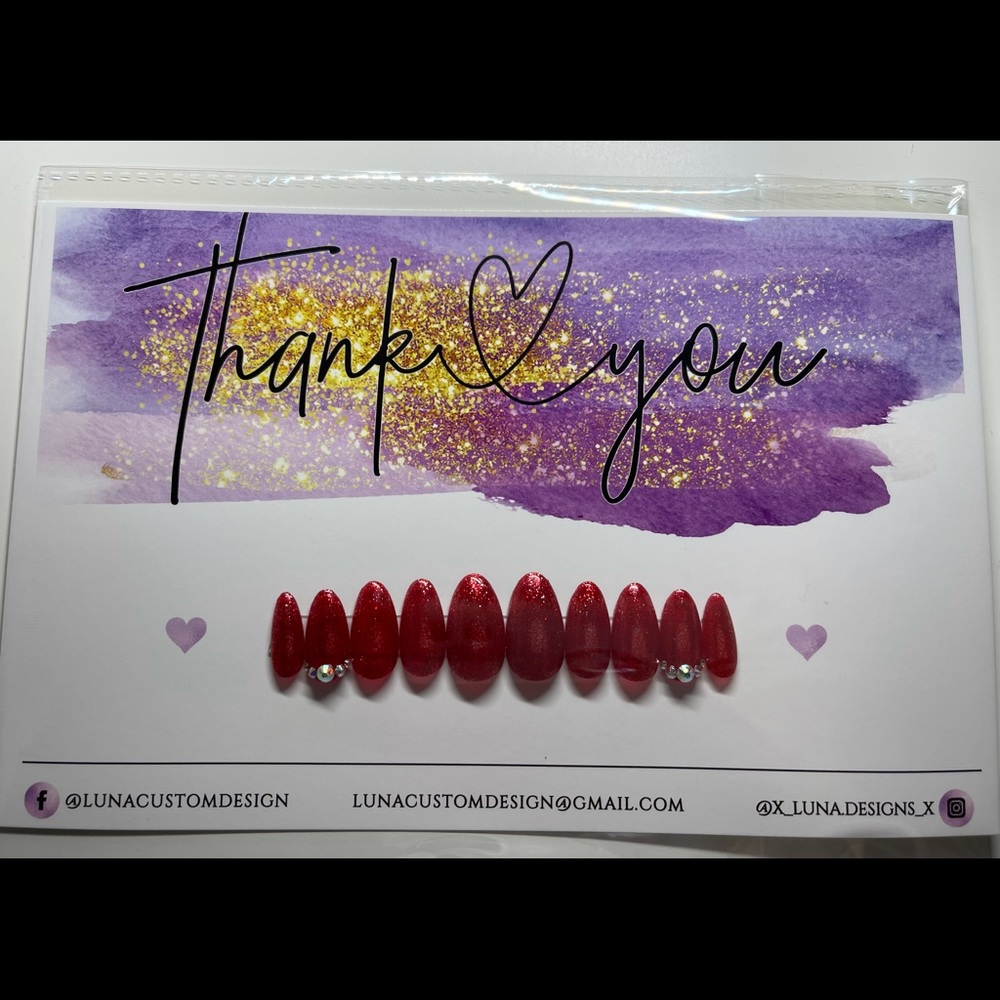 Ruby Slippers Almond Press On Nail Set With Swarovski Crystals
